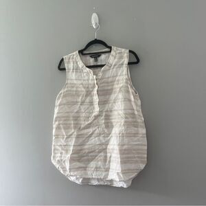 Sleeveless Linen Popover Blouse Tan Cream Stripes Neutral Ellen Tracy Size Large